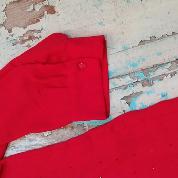 GEORGE Red Button Down w/ Rhinestones, Long Sleeve Collared Blouse: Women 2X/3X - Picture 4 of 8